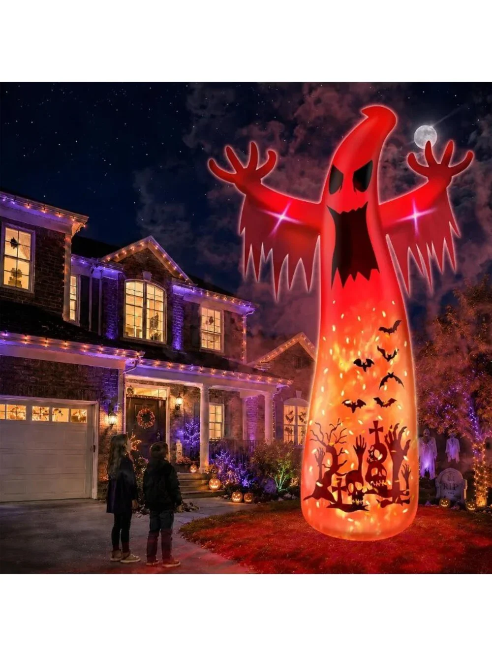 Giant 14 Ft Halloween Inflatable Ghost Decoration with Flame Light for Outdoor